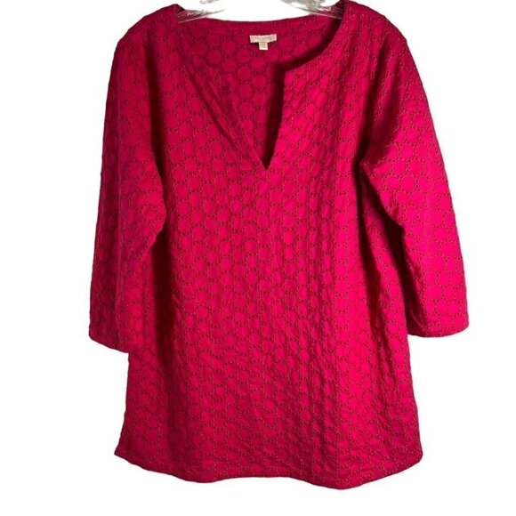 Talbots Women's Red Blouse Embroidered Circles & Cut Out Size S/M - Picture 1 of 11